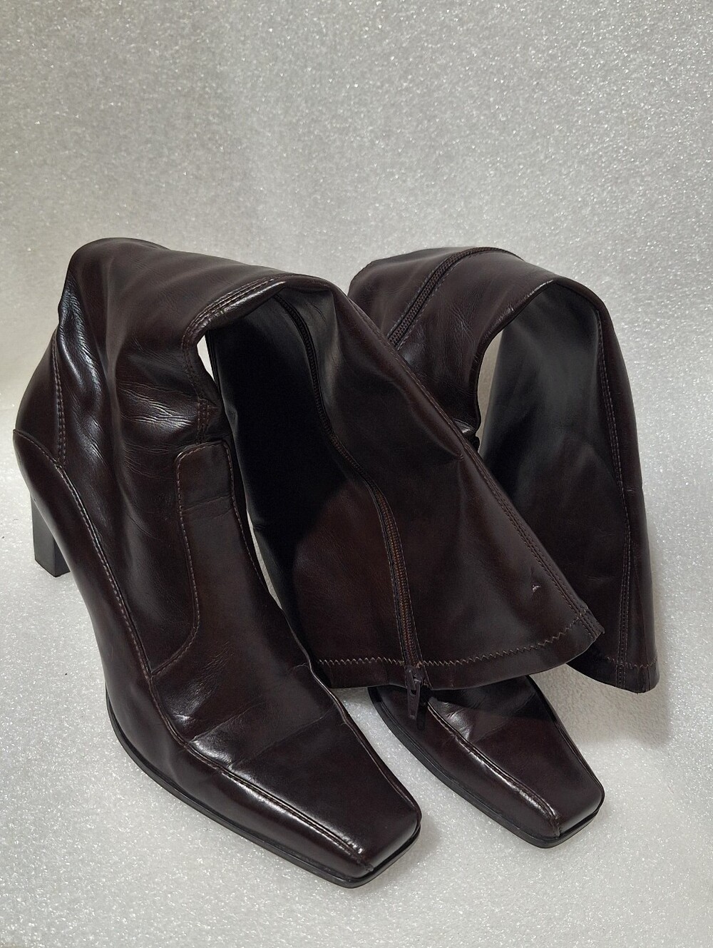 Women's Dark Brown Leather Square-Toe Ankle Boots